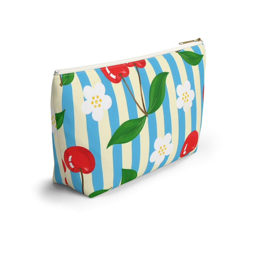 Cherry Blossom Stripe Accessory Pouch | T-Bottom Cosmetic Bag
