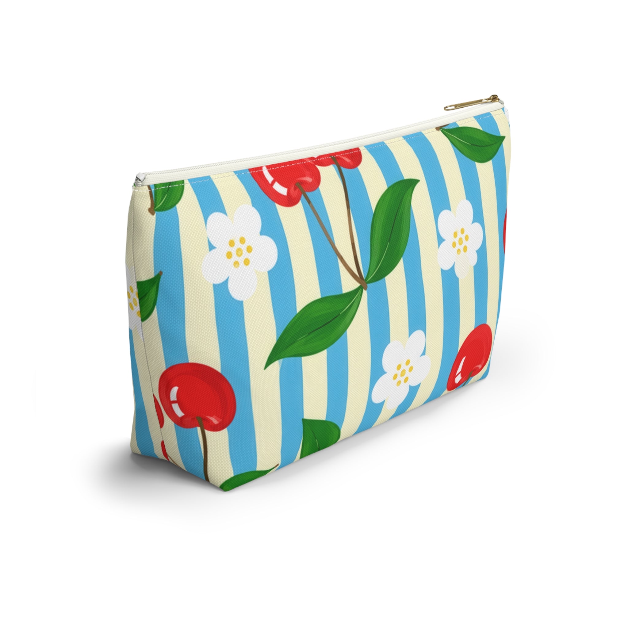 Cherry Blossom Stripe Accessory Pouch | T-Bottom Cosmetic Bag