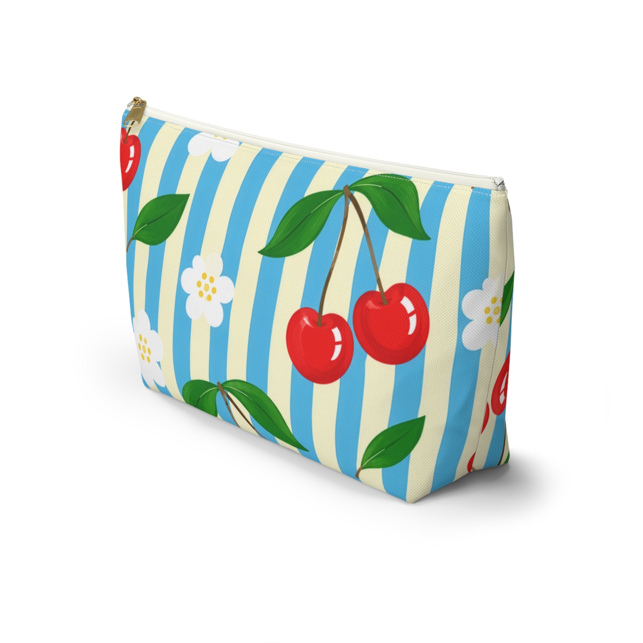 Cherry Blossom Stripe Accessory Pouch | T-Bottom Cosmetic Bag