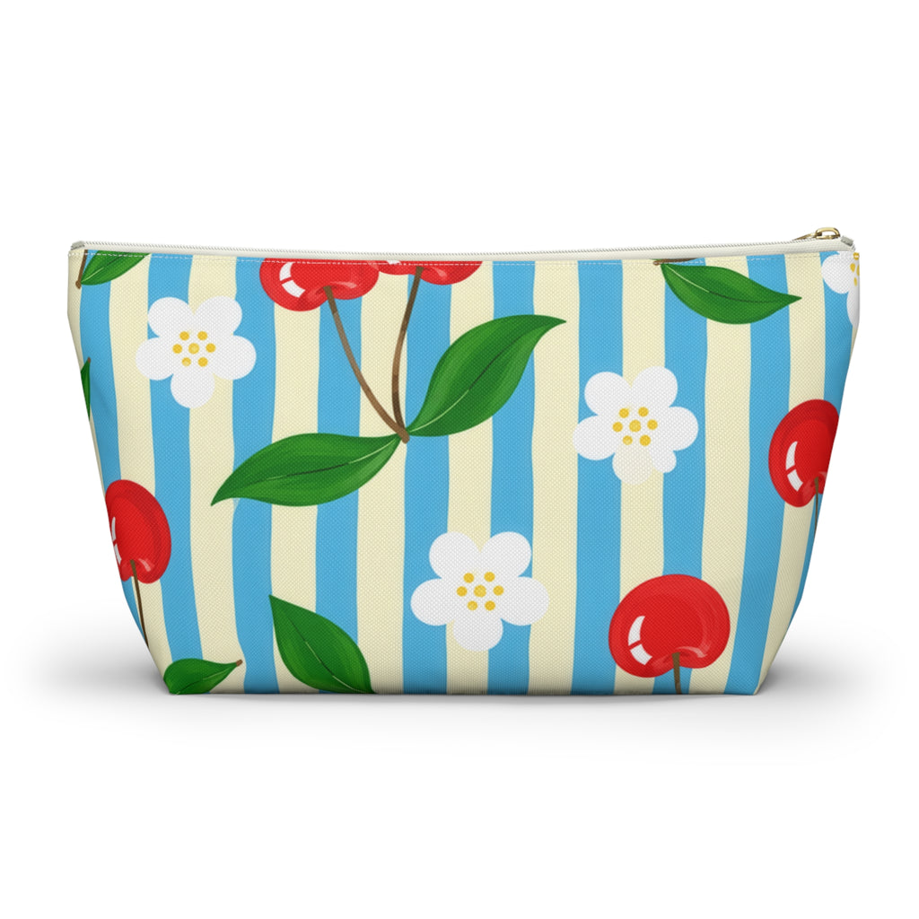Cherry Blossom Stripe Accessory Pouch | T-Bottom Cosmetic Bag