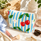Cherry Blossom Stripe Accessory Pouch | T-Bottom Cosmetic Bag
