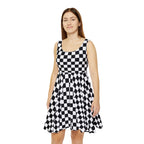 Black White Checkerboard Pattern Skater Dress