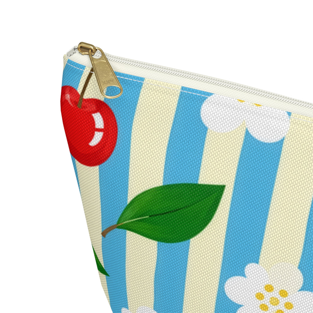 Cherry Blossom Stripe Accessory Pouch | T-Bottom Cosmetic Bag