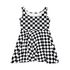 Black White Checkerboard Pattern Skater Dress