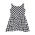 Black White Checkerboard Pattern Skater Dress