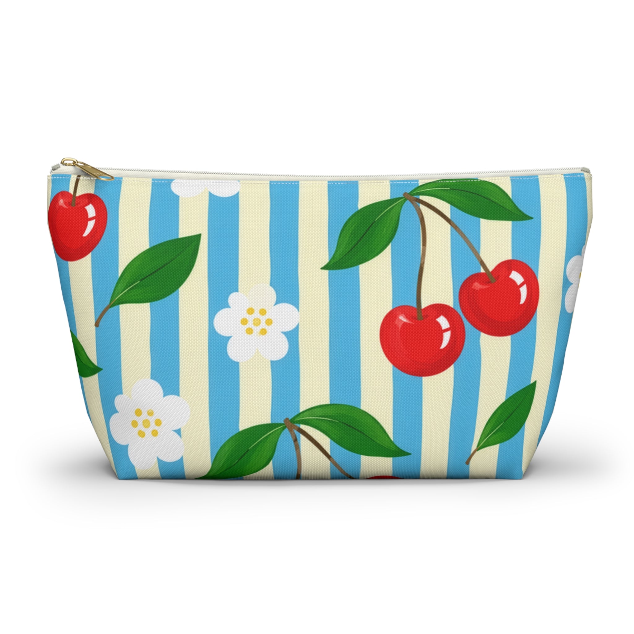 Cherry Blossom Stripe Accessory Pouch | T-Bottom Cosmetic Bag